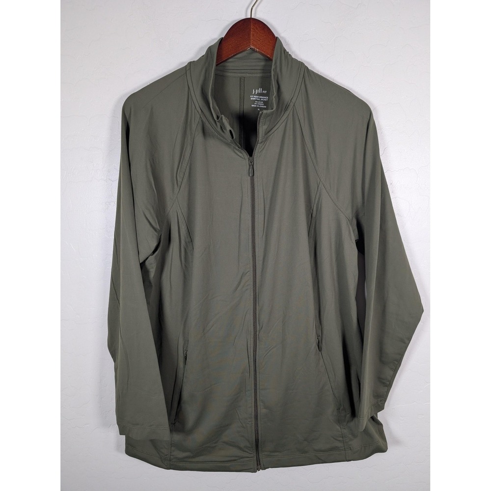 J.Jill Fit Jacket Womens XL Olive Fit Performance Shirttail Full Zip Stretch